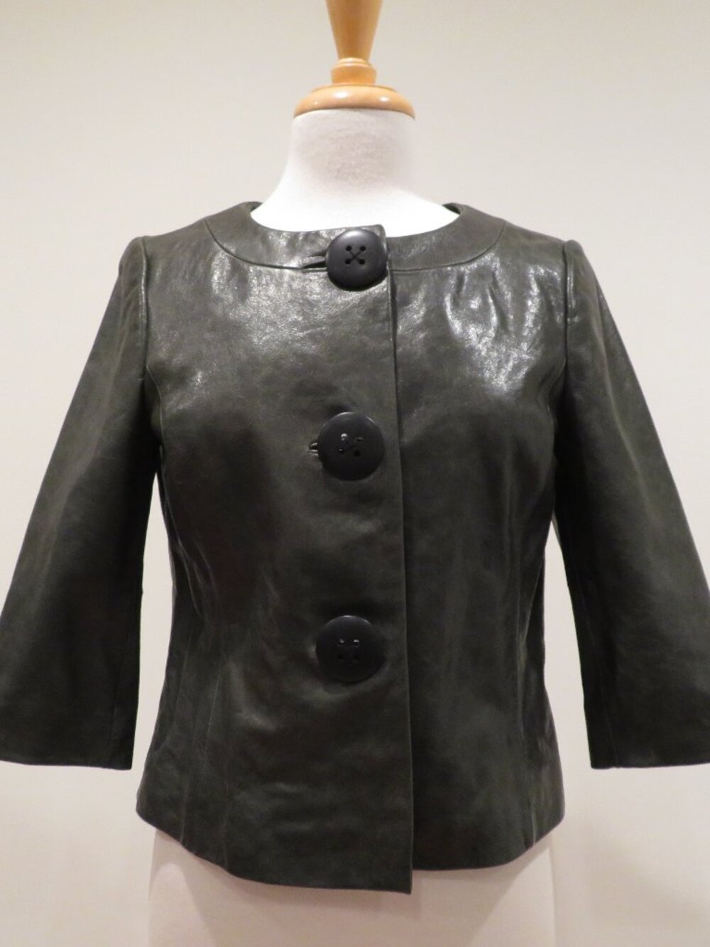 Classiques Entier Dark Green Leather Jacket Big Button Coat